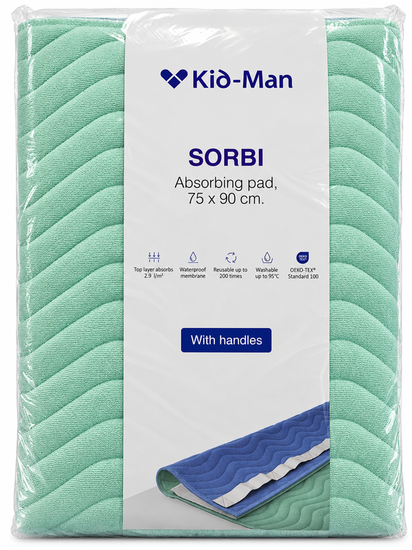 Абсорбираща подложка за легло с дръжки Kid-Man SORBI – 75 × 90 см